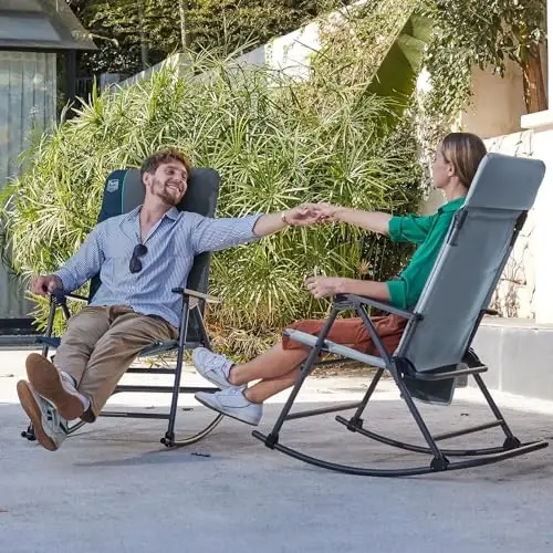 Timber Ridge Oversized Folding Rocking Camping Chair, Padded Outdoor Rocker with High Back, Portable Outdoor Chair for Patio, Garden, Lawn, Supports up to 400 lbs, Blue - 2