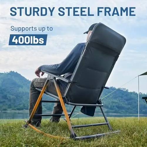 Timber Ridge Oversized Folding Rocking Camping Chair, Padded Outdoor Rocker with High Back, Portable Outdoor Chair for Patio, Garden, Lawn, Supports up to 400 lbs, Blue - 4