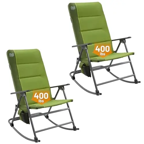 TIMBER RIDGE Oversized Folding Rocking Camping Chair, Padded Outdoor Rocker with High Back, Portable Outdoor Chair for Patio, Garden, Lawn, Supports up to 400 lbs, Green, 2 Pack 