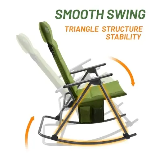Timber Ridge Oversized Folding Rocking Camping Chair, Padded Outdoor Rocker with High Back, Portable Outdoor Chair for Patio, Garden, Lawn, Supports up to 400 lbs, Green - 4