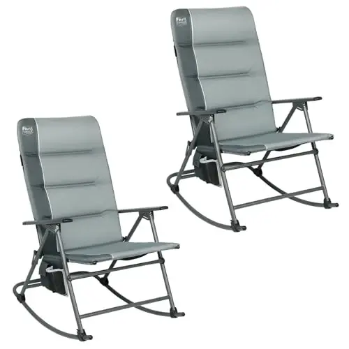 TIMBER RIDGE Oversized Folding Rocking Camping Chair, Padded Outdoor Rocker with High Back, Portable Outdoor Chair for Patio, Garden, Lawn, Supports up to 400 lbs, Grey, 2 Pack - TIMBER RIDGE