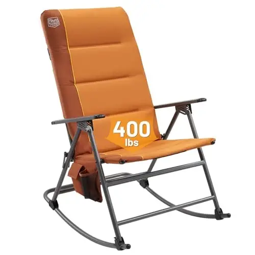 Timber Ridge Oversized Folding Rocking Camping Chair, Padded Outdoor Rocker with High Back, Portable Outdoor Chair for Patio, Garden, Lawn, Supports up to 400 lbs, Orange - 1