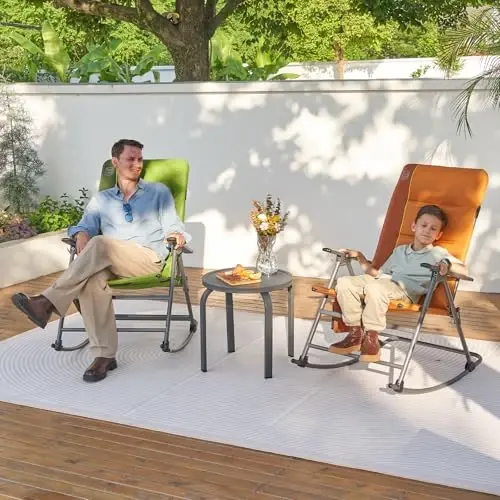Timber Ridge Oversized Folding Rocking Camping Chair, Padded Outdoor Rocker with High Back, Portable Outdoor Chair for Patio, Garden, Lawn, Supports up to 400 lbs, Orange - 2