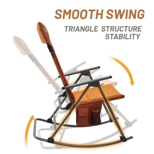 Timber Ridge Oversized Folding Rocking Camping Chair, Padded Outdoor Rocker with High Back, Portable Outdoor Chair for Patio, Garden, Lawn, Supports up to 400 lbs, Orange - 4