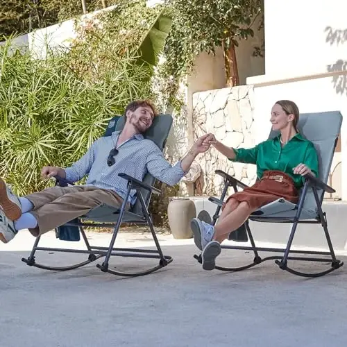 Timber Ridge Oversized Folding Rocking Camping Chair, Padded Outdoor Rocker with High Back, Portable Outdoor Chair for Patio, Garden, Lawn, Supports up to 400 lbs, Gray - 2