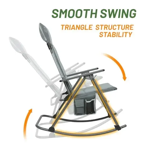 Timber Ridge Oversized Folding Rocking Camping Chair, Padded Outdoor Rocker with High Back, Portable Outdoor Chair for Patio, Garden, Lawn, Supports up to 400 lbs, Gray - 4