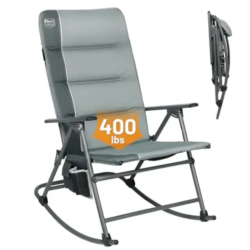 Timber Ridge Oversized Folding Rocking Camping Chair, Padded Outdoor Rocker with High Back, Portable Outdoor Chair for Patio, Garden, Lawn, Supports up to 400 lbs, Gray - 1