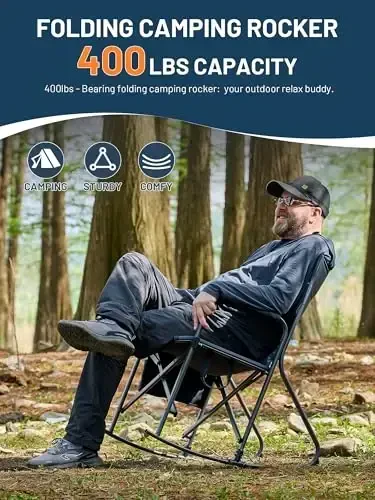 TIMBER RIDGE Folding Oversized Rocking Camping Chair, 400lbs Capacity Portable Outdoor Rocker with Hard Armrests, Cup Holder & Side Pocket, Quick-Fold Design for Outdoor, Patio, Lawn, Blue - 4