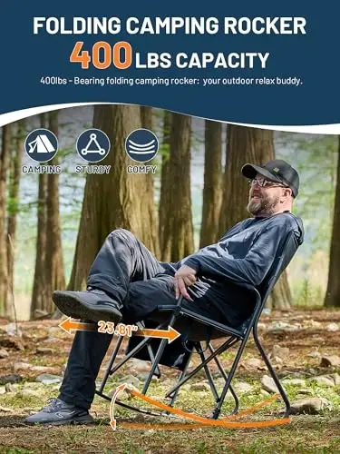 TIMBER RIDGE Folding Oversized Rocking Camping Chair, 400lbs Capacity Portable Outdoor Rocker with Hard Armrests, Cup Holder & Side Pocket, Quick-Fold Design for Outdoor, Patio, Lawn, Blue - 1