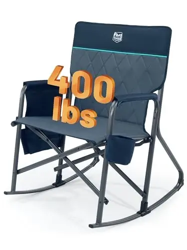 TIMBER RIDGE Folding Oversized Rocking Camping Chair, 400lbs Capacity Portable Outdoor Rocker with Hard Armrests, Cup Holder & Side Pocket, Quick-Fold Design for Outdoor, Patio, Lawn, Blue - 3
