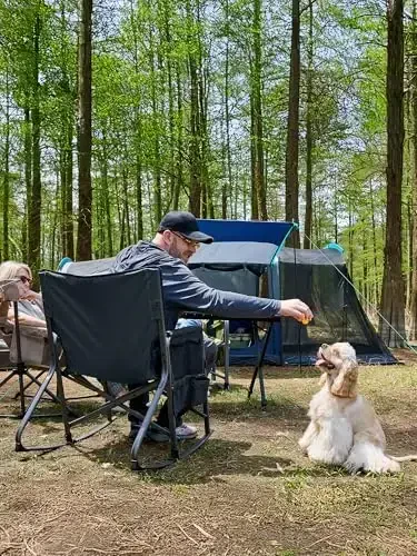 TIMBER RIDGE Folding Oversized Rocking Camping Chair, 400lbs Capacity Portable Outdoor Rocker with Hard Armrests, Cup Holder & Side Pocket, Quick-Fold Design for Outdoor, Patio, Lawn, Grey - 2