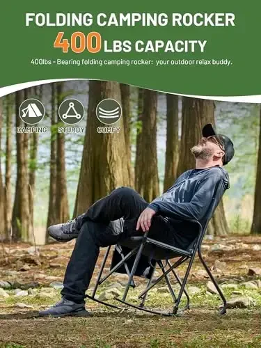 TIMBER RIDGE Folding Oversized Rocking Camping Chair, 400lbs Capacity Portable Outdoor Rocker with Hard Armrests, Cup Holder & Side Pocket, Quick-Fold Design for Outdoor, Patio, Lawn, Grey - 4