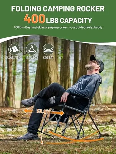 TIMBER RIDGE Folding Oversized Rocking Camping Chair, 400lbs Capacity Portable Outdoor Rocker with Hard Armrests, Cup Holder & Side Pocket, Quick-Fold Design for Outdoor, Patio, Lawn, Grey - 1