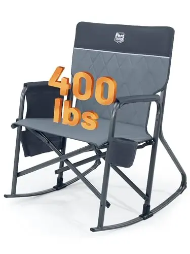 TIMBER RIDGE Folding Oversized Rocking Camping Chair, 400lbs Capacity Portable Outdoor Rocker with Hard Armrests, Cup Holder & Side Pocket, Quick-Fold Design for Outdoor, Patio, Lawn, Grey - 3