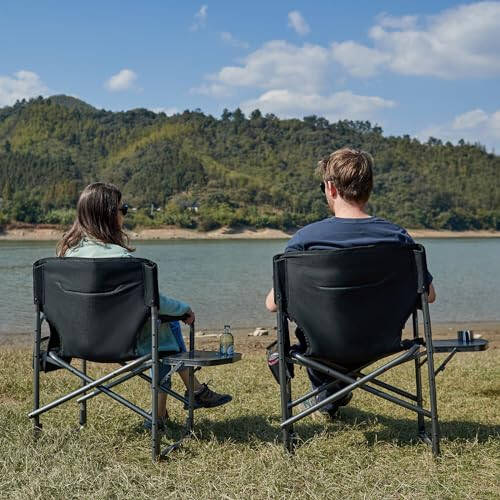 TIMBER RIDGE Aluminum Oversized Camping Chair, Lightweight Portable Directors Chair with Side Table Detachable Side Pocket for Outdoor Camping, Lawn, Picnic, Support 400lbs Black - 2