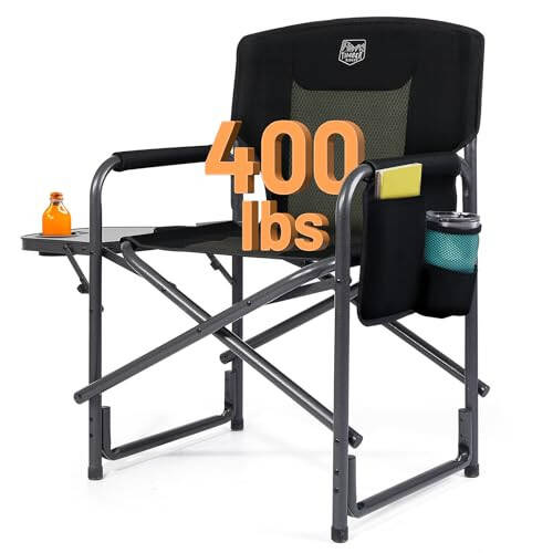 TIMBER RIDGE Aluminum Oversized Camping Chair, Lightweight Portable Directors Chair with Side Table Detachable Side Pocket for Outdoor Camping, Lawn, Picnic, Support 400lbs Black - 4