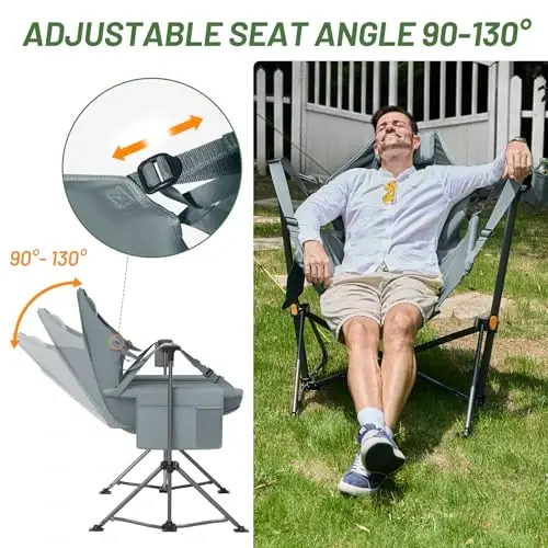Timber Ridge Hammock Camping Chair, Portable Oversized Swinging Camp Chairs | Heavy Duty Folding Hammock Chair with Adjustable Backrest, Foldable Chair for Camping and Patio, 350lbs Load, Grey 2 Pack - 4