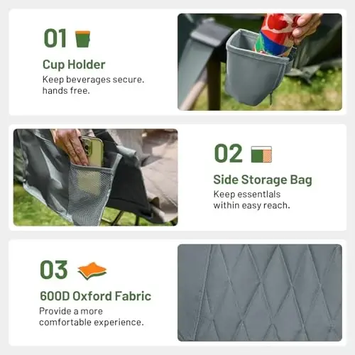 Timber Ridge Hammock Camping Chair, Portable Oversized Swinging Camp Chairs | Heavy Duty Folding Hammock Chair with Adjustable Backrest, Foldable Chair for Camping and Patio, 350lbs Load, Grey 2 Pack - 6