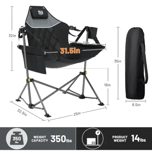 TIMBER RIDGE Hammock Camping Chair, Portable Oversized Swinging Camp Chairs | Heavy Duty Folding Hammock Chair with Adjustable Backrest, Foldable Chair for Camping, Beach and Patio, 350lbs Load, Black - TIMBER RIDGE (1)