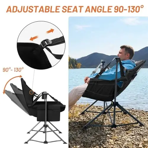 Timber Ridge Hammock Camping Chair with Adjustable Backrest, Heavy Duty Folding Hammock Chair Supports 300lbs, Portable Hammock Chair for Camping, Travelling and Patio, Black 2 Pack | Heavy Duty Folding Hammock Chair with Adjustable Backrest, Foldabl - 4