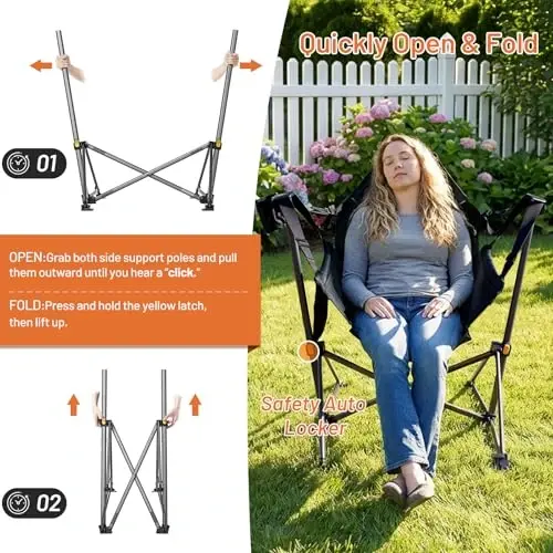 Timber Ridge Hammock Camping Chair with Adjustable Backrest, Heavy Duty Folding Hammock Chair Supports 300lbs, Portable Hammock Chair for Camping, Travelling and Patio, Black 2 Pack | Heavy Duty Folding Hammock Chair with Adjustable Backrest, Foldabl - 5
