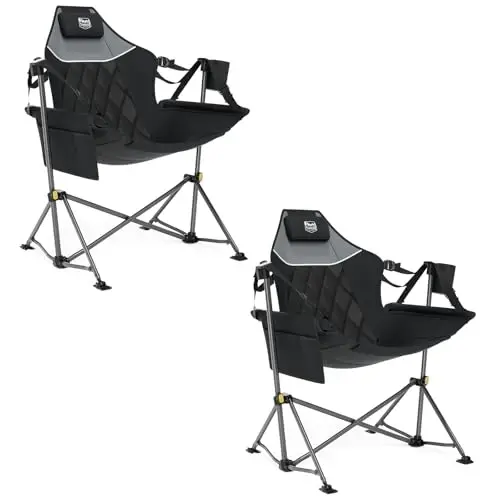Timber Ridge Hammock Camping Chair with Adjustable Backrest, Heavy Duty Folding Hammock Chair Supports 300lbs, Portable Hammock Chair for Camping, Travelling and Patio, Black 2 Pack | Heavy Duty Folding Hammock Chair with Adjustable Backrest, Foldabl - TIMBER RIDGE