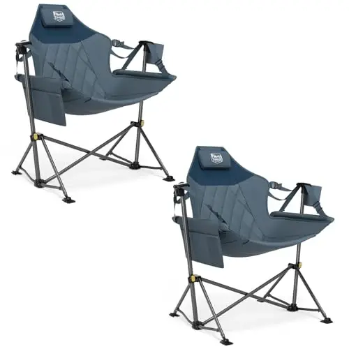 TIMBER RIDGE Hammock Camping Chair with Adjustable Backrest, Heavy Duty Folding Hammock Chair Supports 300lbs, Portable Hammock Chair for Camping, Travelling and Patio, Blue 2 Pack - TIMBER RIDGE