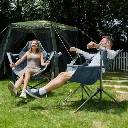 TIMBER RIDGE Hammock Camping Chair with Adjustable Backrest, Heavy Duty Folding Hammock Chair Supports 300lbs, Portable Hammock Chair for Camping, Travelling and Patio, Blue 2 Pack - 2