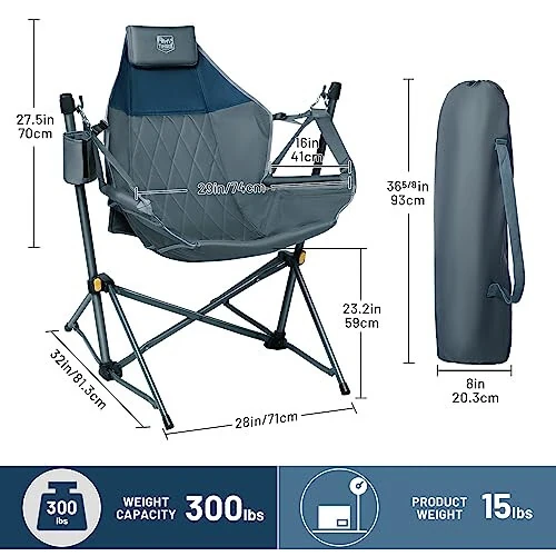 TIMBER RIDGE Hammock Camping Chair with Adjustable Backrest, Heavy Duty Folding Hammock Chair Supports 300lbs, Portable Hammock Chair for Camping, Travelling and Patio, Blue - 2
