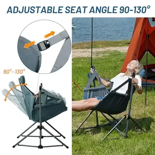 TIMBER RIDGE Hammock Camping Chair with Adjustable Backrest, Heavy Duty Folding Hammock Chair Supports 300lbs, Portable Hammock Chair for Camping, Travelling and Patio, Blue - 3