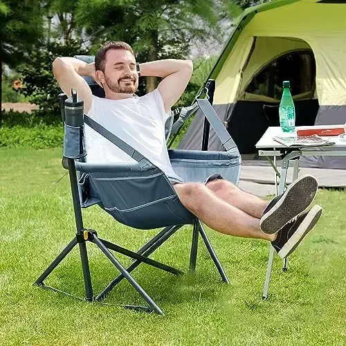 TIMBER RIDGE Hammock Camping Chair with Adjustable Backrest, Heavy Duty Folding Hammock Chair Supports 300lbs, Portable Hammock Chair for Camping, Travelling and Patio, Blue - 6