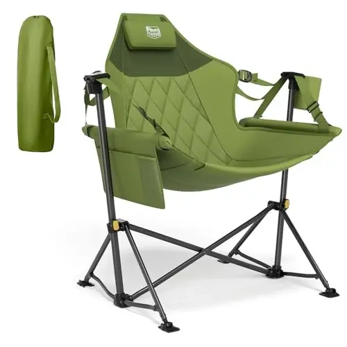 TIMBER RIDGE Hammock Camping Chair with Adjustable Backrest, Heavy Duty Folding Hammock Chair Supports 300lbs, Portable Hammock Chair for Camping, Travelling and Patio, Green - 1