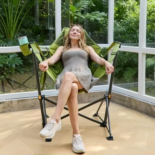 TIMBER RIDGE Hammock Camping Chair with Adjustable Backrest, Heavy Duty Folding Hammock Chair Supports 300lbs, Portable Hammock Chair for Camping, Travelling and Patio, Green - 2