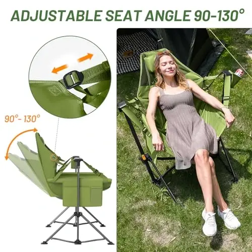 TIMBER RIDGE Hammock Camping Chair with Adjustable Backrest, Heavy Duty Folding Hammock Chair Supports 300lbs, Portable Hammock Chair for Camping, Travelling and Patio, Green - 4