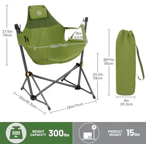 TIMBER RIDGE Hammock Camping Chair with Adjustable Backrest, Heavy Duty Folding Hammock Chair Supports 300lbs, Portable Hammock Chair for Camping, Travelling and Patio, Green 2 Pack 
