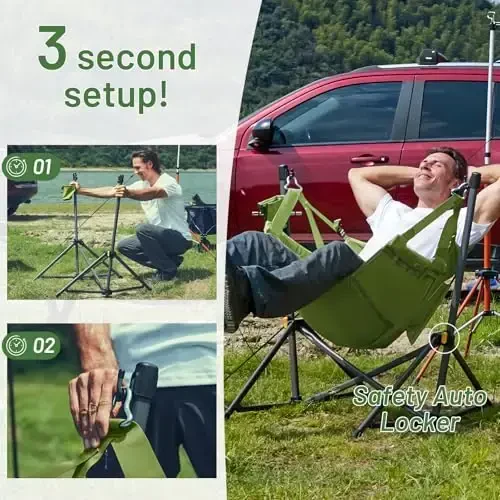 TIMBER RIDGE Hammock Camping Chair with Adjustable Backrest, Heavy Duty Folding Hammock Chair Supports 300lbs, Portable Hammock Chair for Camping, Travelling and Patio, Green 2 Pack - 3