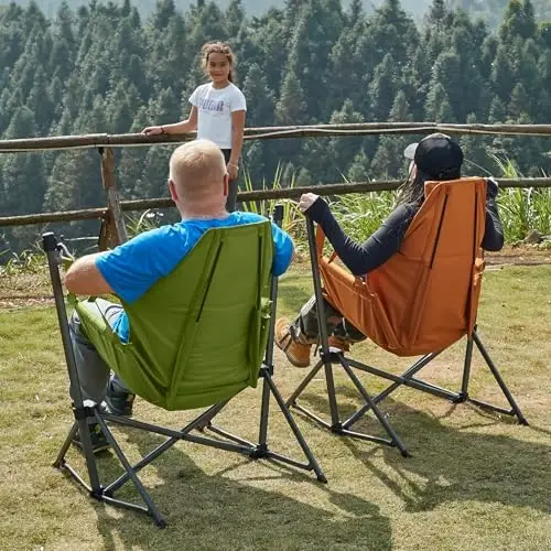 TIMBER RIDGE Hammock Camping Chair with Adjustable Backrest, Heavy Duty Folding Hammock Chair Supports 300lbs, Portable Hammock Chair for Camping, Travelling and Patio, Green 2 Pack - 2