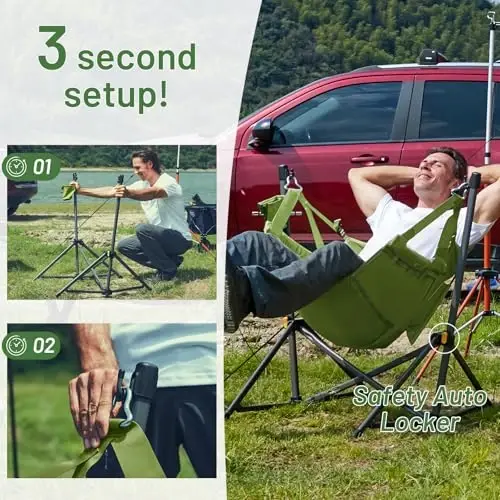 TIMBER RIDGE Hammock Camping Chair with Adjustable Backrest, Heavy Duty Folding Hammock Chair Supports 300lbs, Portable Hammock Chair for Camping, Travelling and Patio, Green 2 Pack - 3
