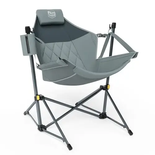 TIMBER RIDGE Hammock Camping Chair with Adjustable Backrest, Heavy Duty Folding Hammock Chair Supports 300lbs, Portable Hammock Chair for Camping, Travelling and Patio, Grey - TIMBER RIDGE