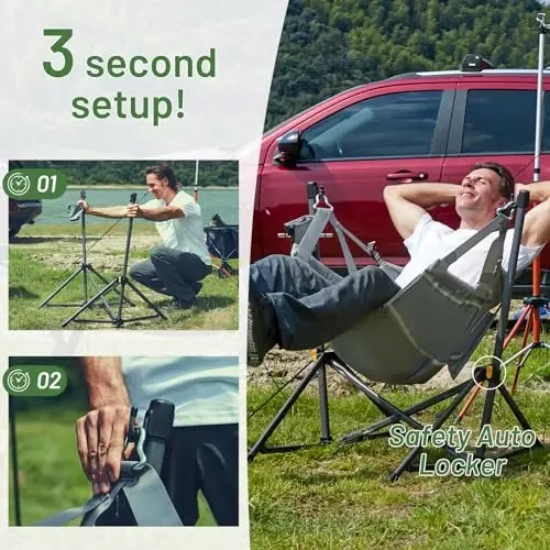 TIMBER RIDGE Hammock Camping Chair with Adjustable Backrest, Heavy Duty Folding Hammock Chair Supports 300lbs, Portable Hammock Chair for Camping, Travelling and Patio, Grey - 5