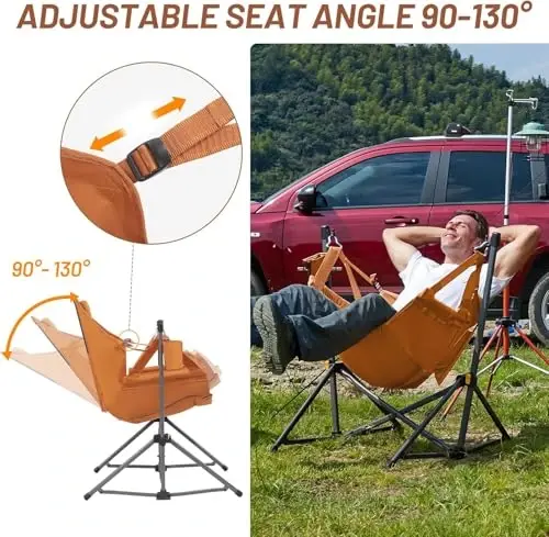Timber Ridge Hammock Camping Chair with Adjustable Backrest, Heavy Duty Folding Hammock Chair Supports 300lbs, Portable Hammock Chair for Camping, Travelling and Patio, Orange - 3