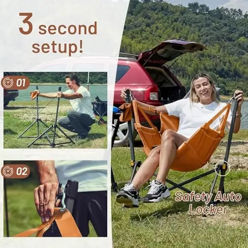 Timber Ridge Hammock Camping Chair with Adjustable Backrest, Heavy Duty Folding Hammock Chair Supports 300lbs, Portable Hammock Chair for Camping, Travelling and Patio, Orange - 4