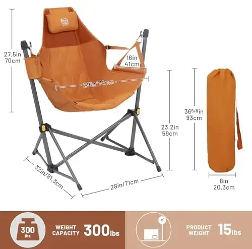TIMBER RIDGE Hammock Camping Chair with Adjustable Backrest, Heavy Duty Folding Hammock Chair Supports 300lbs, Portable Hammock Chair for Camping, Travelling and Patio, Orange 2 Pack - 2