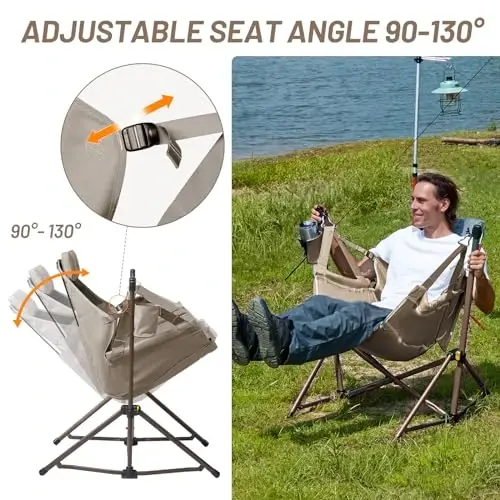 TIMBER RIDGE Hammock Camping Chair with Adjustable Backrest, Heavy Duty Folding Hammock Chair Supports 300lbs, Portable Hammock Chair for Camping, Travelling and Patio, Tan 2 Pack - 5
