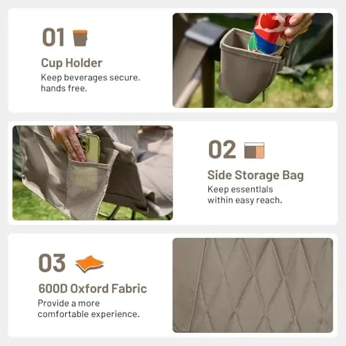 TIMBER RIDGE Hammock Camping Chair with Adjustable Backrest, Heavy Duty Folding Hammock Chair Supports 300lbs, Portable Hammock Chair for Camping, Travelling and Patio, Tan - 6
