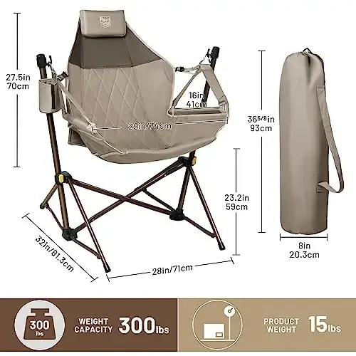 TIMBER RIDGE Hammock Camping Chair with Adjustable Backrest, Heavy Duty Folding Hammock Chair Supports 300lbs, Portable Hammock Chair for Camping, Travelling and Patio, Tan 