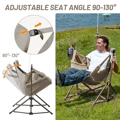 TIMBER RIDGE Hammock Camping Chair with Adjustable Backrest, Heavy Duty Folding Hammock Chair Supports 300lbs, Portable Hammock Chair for Camping, Travelling and Patio, Tan - 3