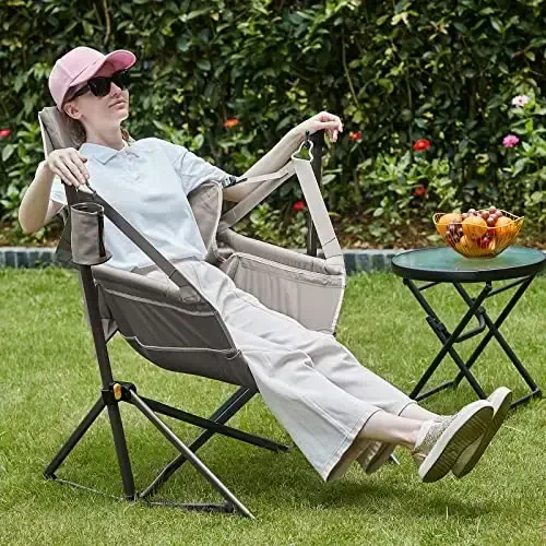 TIMBER RIDGE Hammock Camping Chair with Adjustable Backrest, Heavy Duty Folding Hammock Chair Supports 300lbs, Portable Hammock Chair for Camping, Travelling and Patio, Tan - 5