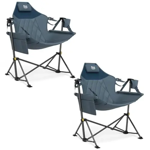 TIMBER RIDGE Hammock Camping Chair with Adjustable Backrest, Heavy Duty Folding Hammock Chair Supports 350lbs, Portable Hammock Chair for Camping, Travelling and Patio, Blue 2 Pack - 1
