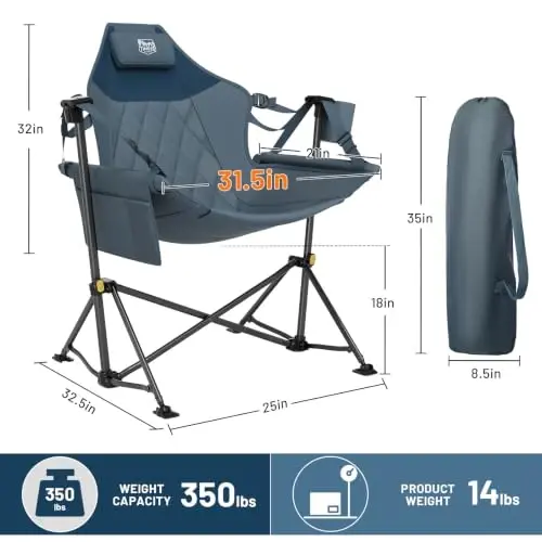 TIMBER RIDGE Hammock Camping Chair with Adjustable Backrest, Heavy Duty Folding Hammock Chair Supports 350lbs, Portable Hammock Chair for Camping, Travelling and Patio, Blue 2 Pack - 3